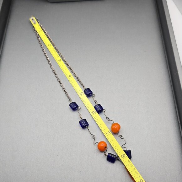 VTG Artisian Necklace Sterling Silver Cobalt Blue & Orange Beaded Necklace 16" - Picture 8 of 11